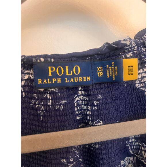 Polo Ralph Lauren Floral Crinkled Tie Neck Blouse XS Blue Sheer Peasant Romantic - Picture 3 of 6